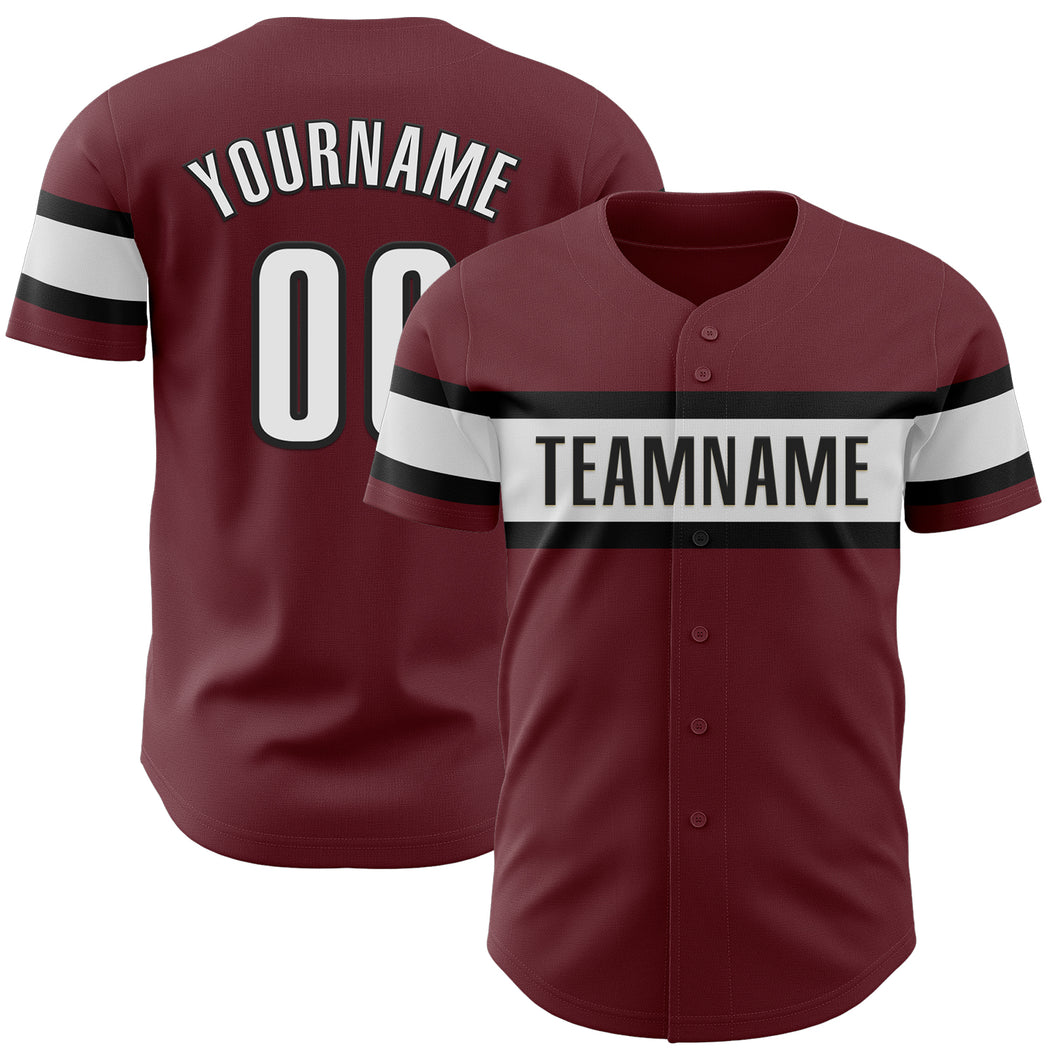 Custom Burgundy White-Black Authentic Baseball Jersey