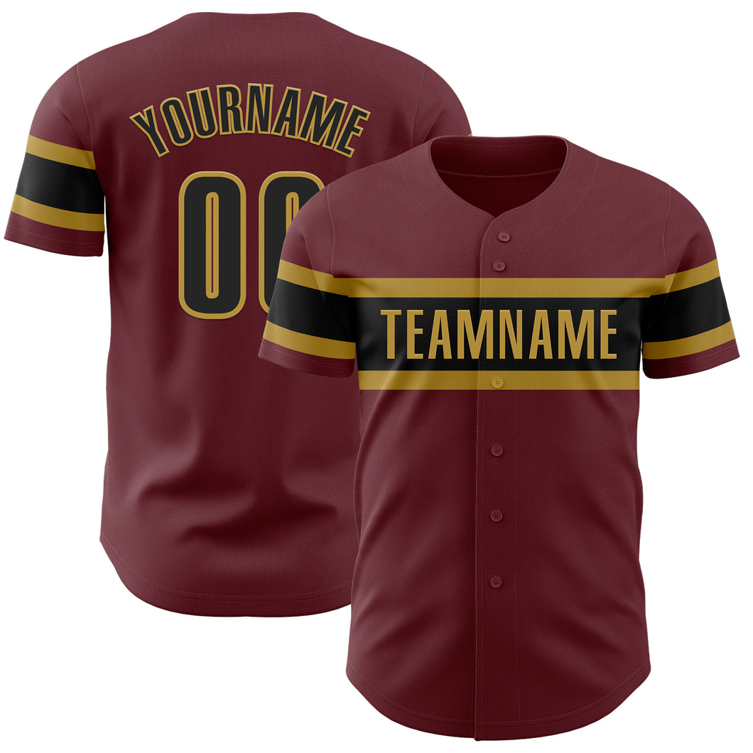 Custom Burgundy Black-Old Gold Authentic Baseball Jersey