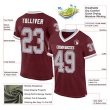 Load image into Gallery viewer, Custom Burgundy Gray-White Mesh Authentic Throwback Football Jersey
