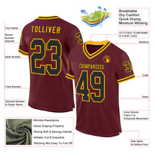 Load image into Gallery viewer, Custom Burgundy Black-Gold Mesh Authentic Throwback Football Jersey
