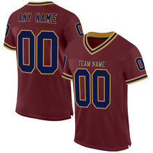 Load image into Gallery viewer, Custom Burgundy Navy-Old Gold Mesh Authentic Throwback Football Jersey
