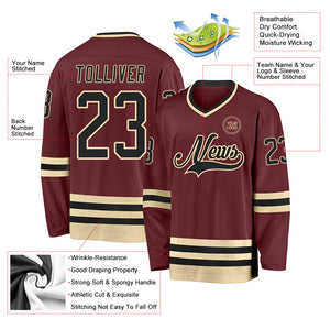 Custom Burgundy Black-Cream Hockey Jersey