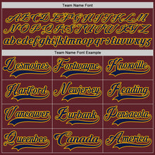 Load image into Gallery viewer, Custom Burgundy Navy-Gold Hockey Jersey
