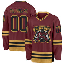 Load image into Gallery viewer, Custom Burgundy Black-Old Gold Hockey Jersey
