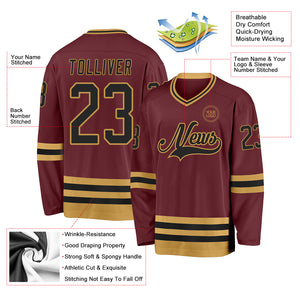 Custom Burgundy Black-Old Gold Hockey Jersey