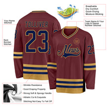 Load image into Gallery viewer, Custom Burgundy Navy-Old Gold Hockey Jersey
