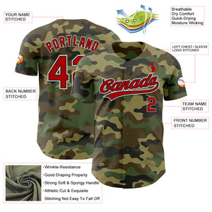 Custom Camo Red-Black Authentic Salute To Service Baseball Jersey