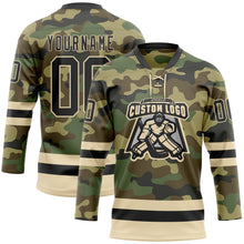 Load image into Gallery viewer, Custom Camo Black-Cream Salute To Service Hockey Lace Neck Jersey
