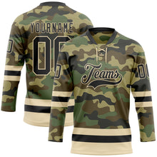 Load image into Gallery viewer, Custom Camo Black-Cream Salute To Service Hockey Lace Neck Jersey
