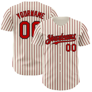 Custom Cream (Black White Pinstripe) Red-Black Authentic Baseball Jersey