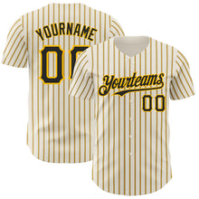 Load image into Gallery viewer, Custom Cream (Black Gold Pinstripe) Black-Gold Authentic Baseball Jersey
