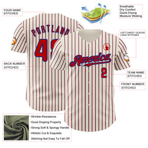 Custom Cream (Royal Red Pinstripe) Red-Royal Authentic Baseball Jersey