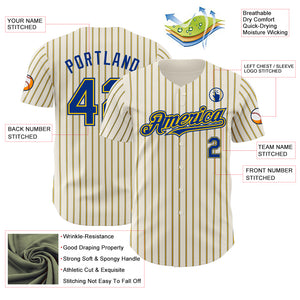 Custom Cream (Royal Yellow Pinstripe) Royal-Yellow Authentic Baseball Jersey