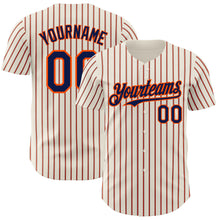 Load image into Gallery viewer, Custom Cream (Navy Orange Pinstripe) Navy-Orange Authentic Baseball Jersey
