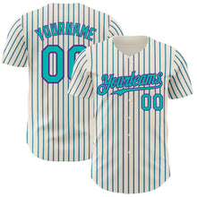 Load image into Gallery viewer, Custom Cream (Purple Aqua Pinstripe) Aqua-Purple Authentic Baseball Jersey
