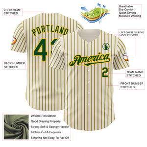 Custom Cream (Green Gold Pinstripe) Green-Gold Authentic Baseball Jersey