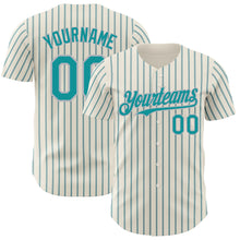 Load image into Gallery viewer, Custom Cream (Teal Gray Pinstripe) Teal-Gray Authentic Baseball Jersey
