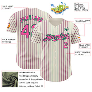 Custom Cream (Kelly Green Pink Pinstripe) Pink-Kelly Green Authentic Baseball Jersey