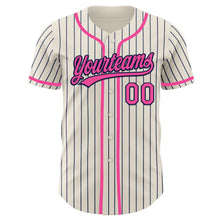 Load image into Gallery viewer, Custom Cream Navy Pinstripe Pink Authentic Baseball Jersey
