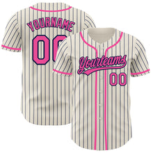 Load image into Gallery viewer, Custom Cream Navy Pinstripe Pink Authentic Baseball Jersey
