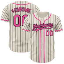 Load image into Gallery viewer, Custom Cream Black Pinstripe Pink Authentic Baseball Jersey
