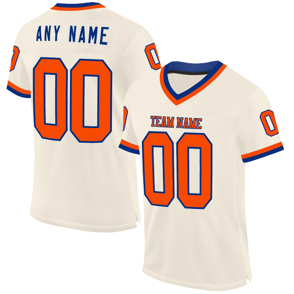 Custom Cream Orange-Royal Mesh Authentic Throwback Football Jersey