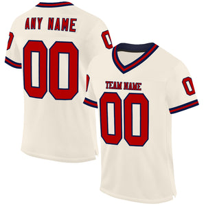 Custom Cream Red-Navy Mesh Authentic Throwback Football Jersey