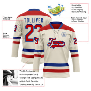 Custom Cream Red-Royal Hockey Lace Neck Jersey