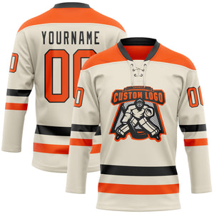 Custom Cream Orange-Black Hockey Lace Neck Jersey