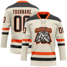 Load image into Gallery viewer, Custom Cream Black-Orange Hockey Lace Neck Jersey
