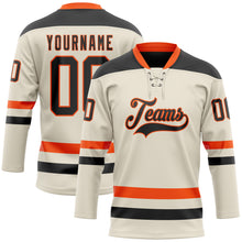 Load image into Gallery viewer, Custom Cream Black-Orange Hockey Lace Neck Jersey
