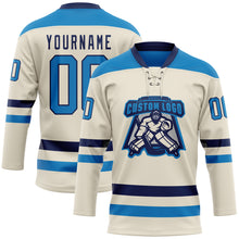 Load image into Gallery viewer, Custom Cream Blue-Navy Hockey Lace Neck Jersey
