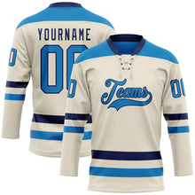 Load image into Gallery viewer, Custom Cream Blue-Navy Hockey Lace Neck Jersey
