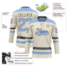 Load image into Gallery viewer, Custom Cream Light Blue-Steel Gray Hockey Lace Neck Jersey
