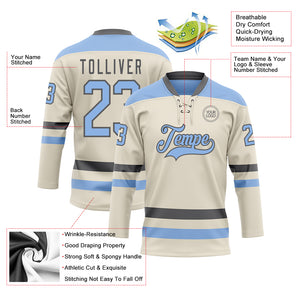 Custom Cream Light Blue-Steel Gray Hockey Lace Neck Jersey