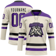 Load image into Gallery viewer, Custom Cream Purple-Black Hockey Lace Neck Jersey
