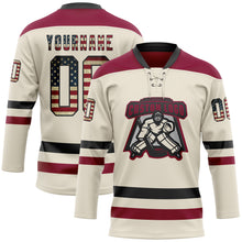 Load image into Gallery viewer, Custom Cream Vintage USA Flag Black-Maroon Hockey Lace Neck Jersey
