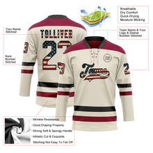 Load image into Gallery viewer, Custom Cream Vintage USA Flag Black-Maroon Hockey Lace Neck Jersey
