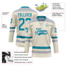 Load image into Gallery viewer, Custom Cream Teal-Gray Hockey Lace Neck Jersey
