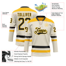 Load image into Gallery viewer, Custom Cream Black-Gold Hockey Lace Neck Jersey
