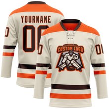 Load image into Gallery viewer, Custom Cream Brown-Orange Hockey Lace Neck Jersey
