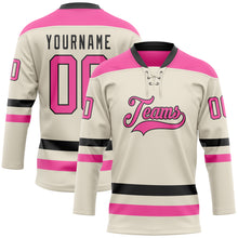 Load image into Gallery viewer, Custom Cream Pink-Black Hockey Lace Neck Jersey
