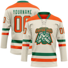 Load image into Gallery viewer, Custom Cream Orange-Kelly Green Hockey Lace Neck Jersey
