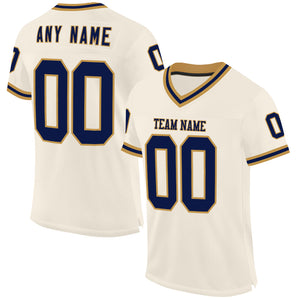 Custom Cream Navy-Old Gold Mesh Authentic Throwback Football Jersey