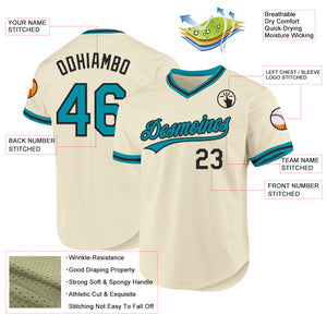 Custom Cream Teal-Black Authentic Throwback Baseball Jersey