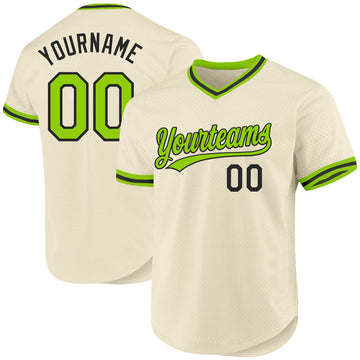 Custom Cream Neon Green-Black Authentic Throwback Baseball Jersey