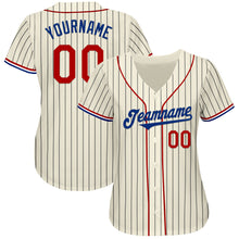 Load image into Gallery viewer, Custom Cream Black Pinstripe Red Royal-White Authentic Baseball Jersey
