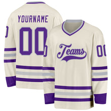 Load image into Gallery viewer, Custom Cream Purple-Gray Hockey Jersey
