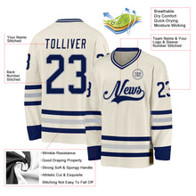 Load image into Gallery viewer, Custom Cream Navy-Gray Hockey Jersey
