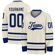 Load image into Gallery viewer, Custom Cream Navy-Gray Hockey Jersey
